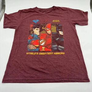 Justice League World Greatest H Graphic Boys T-Shirt Tee Red Size L 100% Cotton